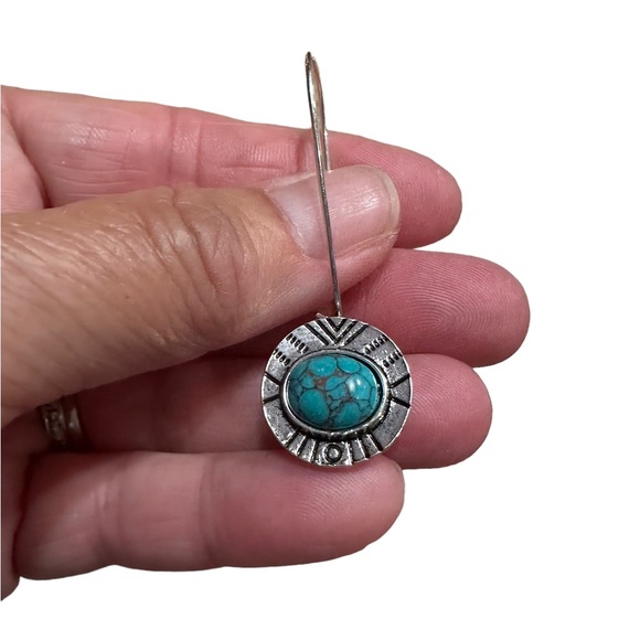 Boho Silver and Turquoise Drop Style Earrings - Picture 4 of 6